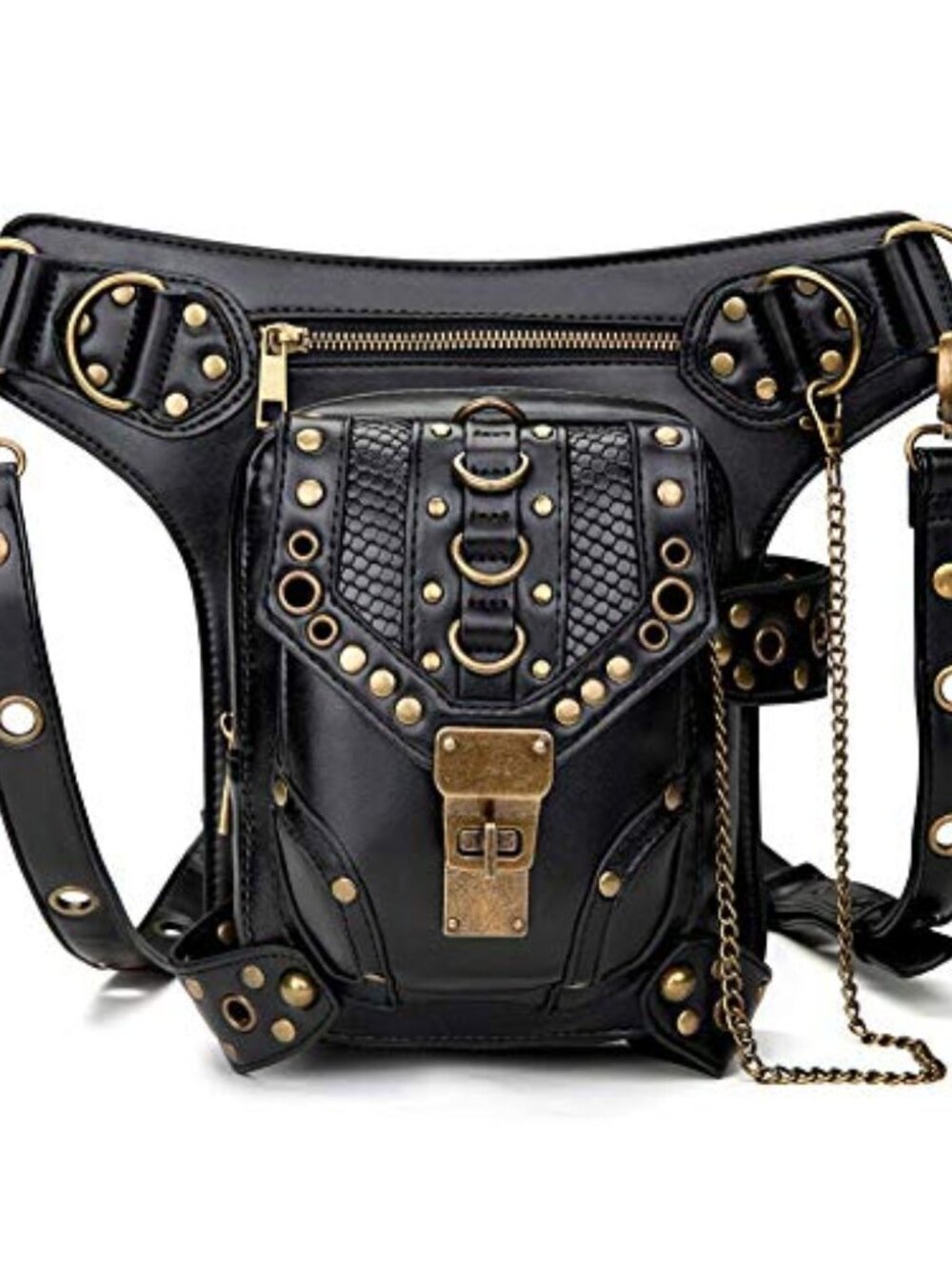 Gothic Leather Shoulder Crossbody Hiking Chain Messenger Bag